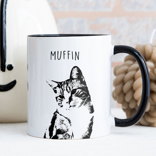 Personalized Striking Sketch Pet Portrait Accent Mug - Gift for Cat Lovers