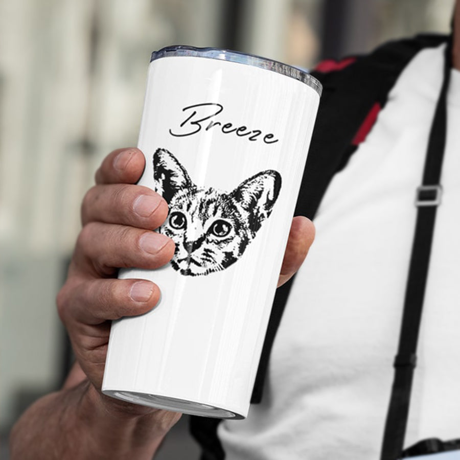Personalized Striking Sketch Pet Portrait Push-on Lid Tumbler - Gift For Pet Lovers