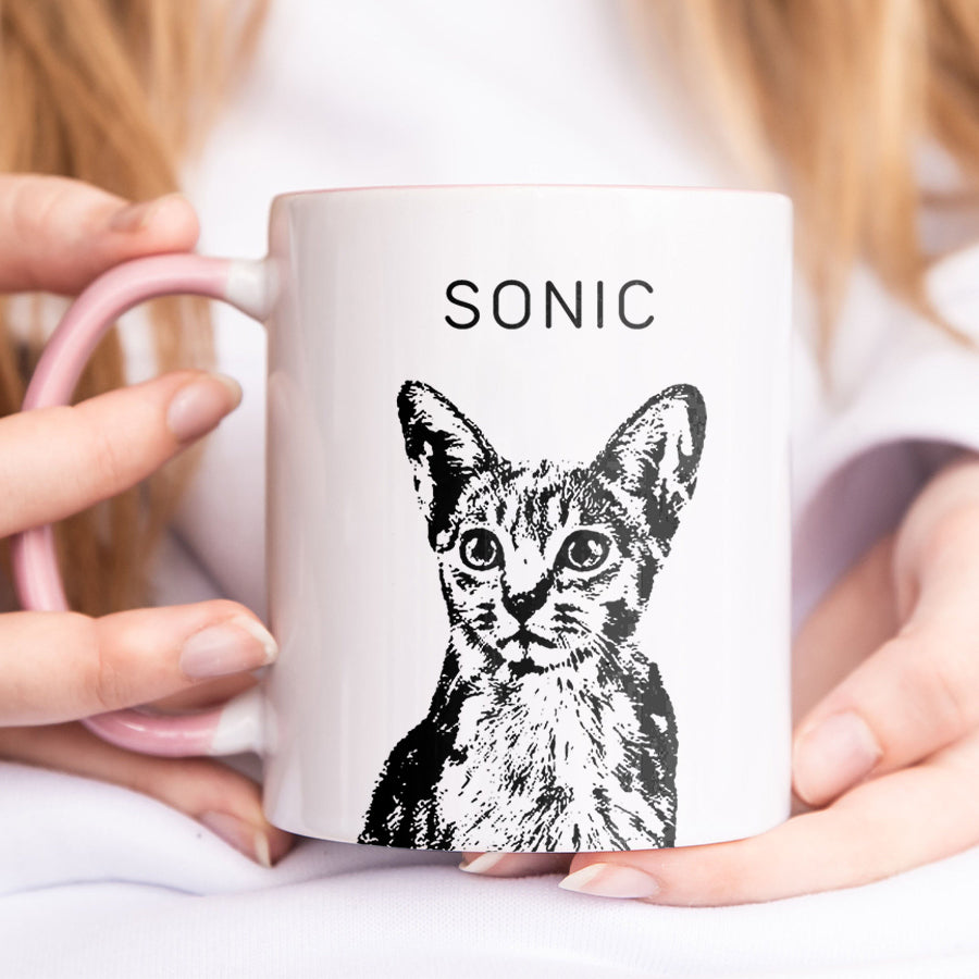 Personalized Striking Sketch Pet Portrait Accent Mug - Gift for Cat Lovers