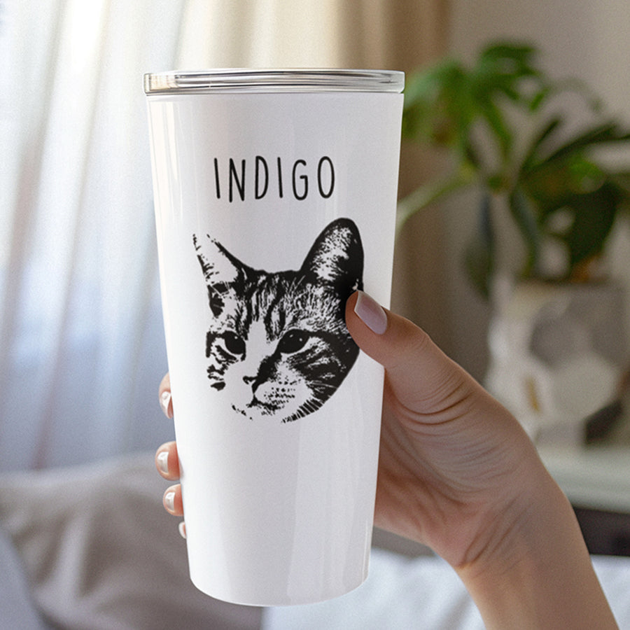 Personalized Striking Sketch Pet Portrait Push-on Lid Tumbler - Gift For Pet Lovers
