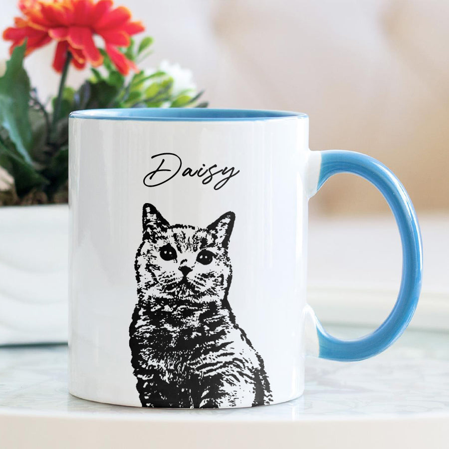 Personalized Striking Sketch Pet Portrait Accent Mug - Gift for Cat Lovers