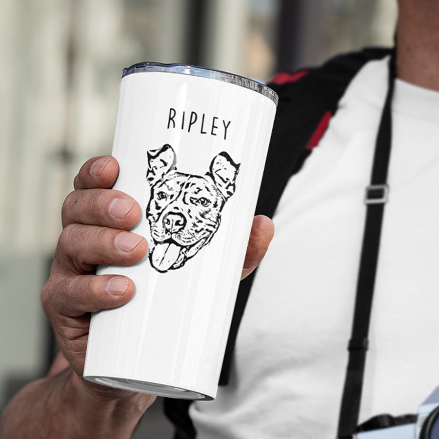 Personalized Minimal Sketch Pet Portrait Push-on Lid Tumbler - Gift For Pet Lovers