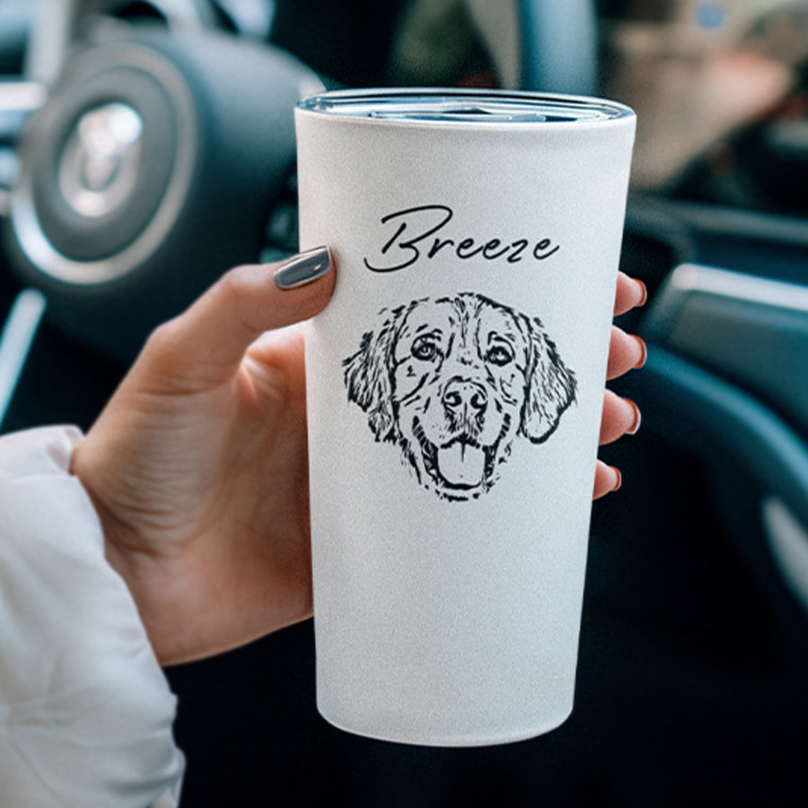 Personalized Minimal Sketch Pet Portrait Push-on Lid Tumbler - Gift For Pet Lovers