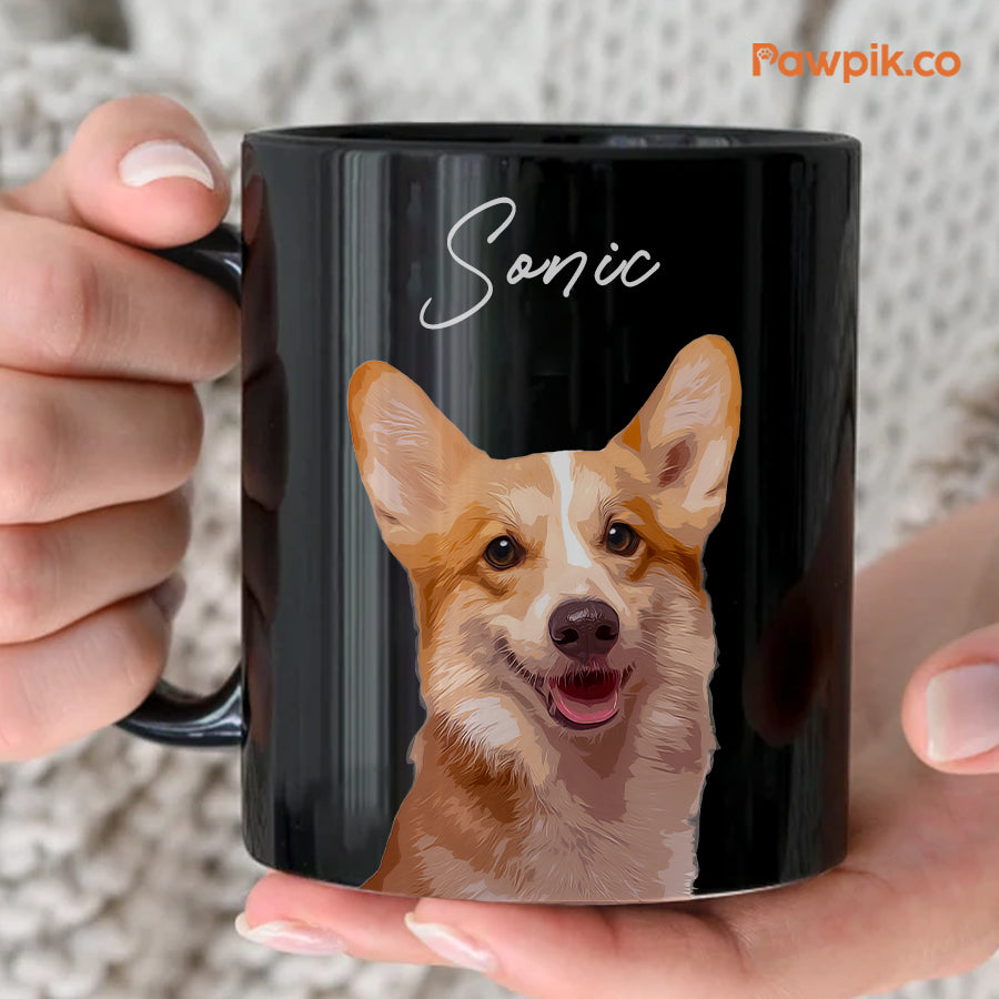 Personalized Adorable Pet Portrait Black Mug - Gift For Pet Lovers