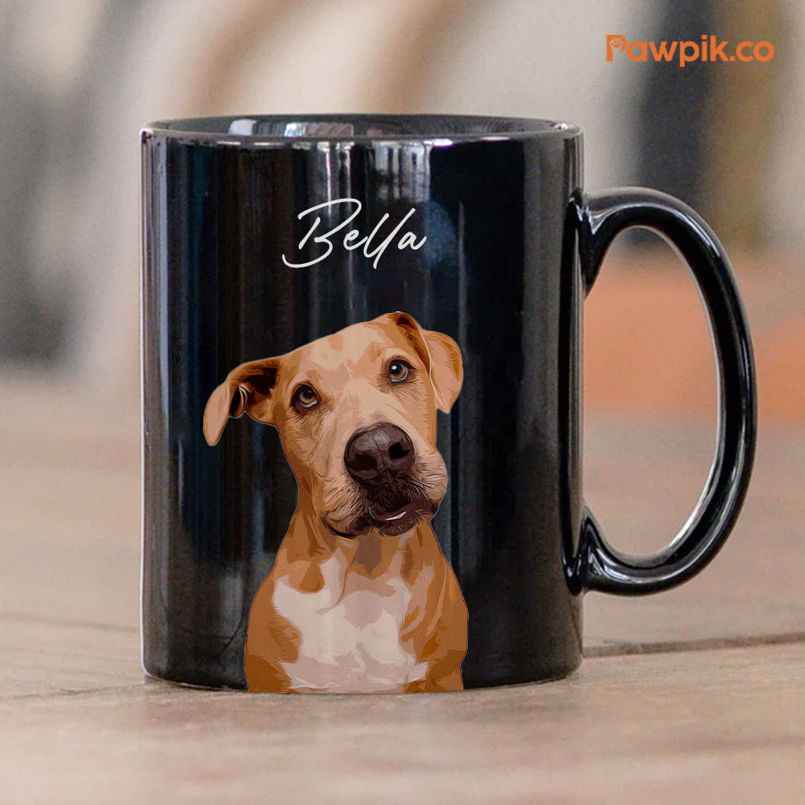 Personalized Adorable Pet Portrait Black Mug - Gift For Pet Lovers
