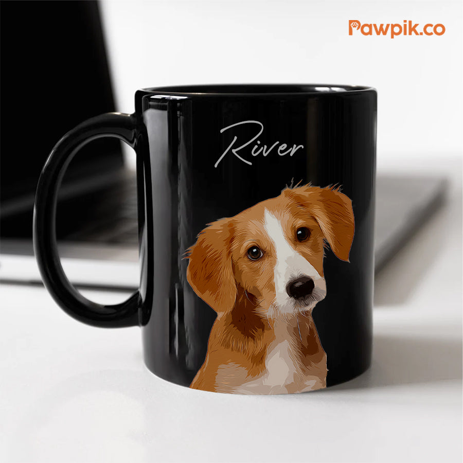 Personalized Adorable Pet Portrait Black Mug - Gift For Pet Lovers