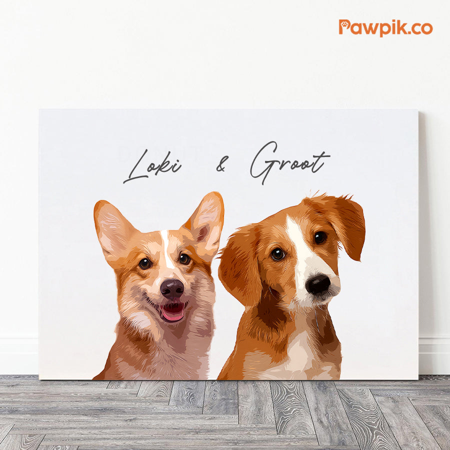Funny Personalized Dog Portrait Cartoon Horizontal Canvas - Gift For Pet Lovers