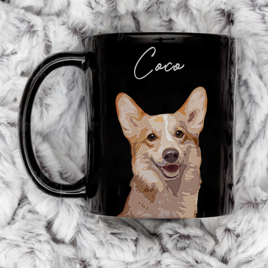 Personalized Super Cute Pet Portrait Black Mug - Gift For Pet Lovers