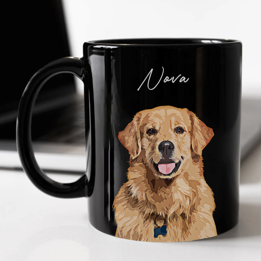 Personalized Super Cute Pet Portrait Black Mug - Gift For Pet Lovers