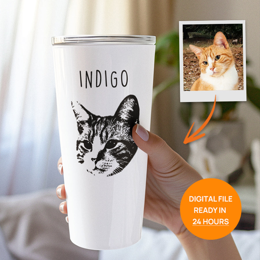 Personalized Striking Sketch Pet Portrait Push-on Lid Tumbler - Gift For Pet Lovers