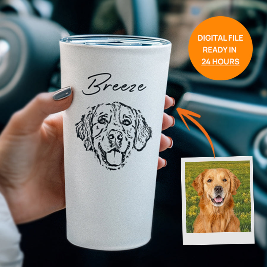 Personalized Minimal Sketch Pet Portrait Push-on Lid Tumbler - Gift For Pet Lovers