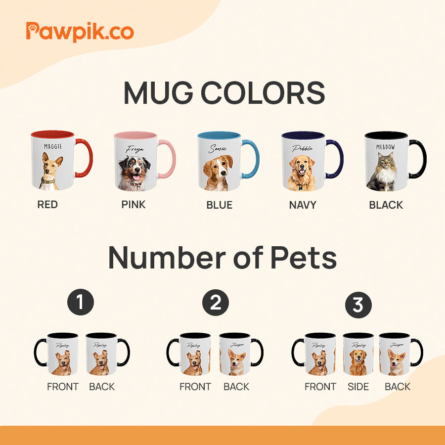 Personalized Colorful Pet Portrait Accent Mug - Gift For Cat Lovers