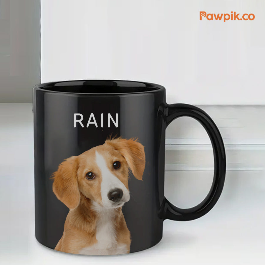 Personalized Colorful Pet Portrait Black Mug - Gift For Cat Lovers