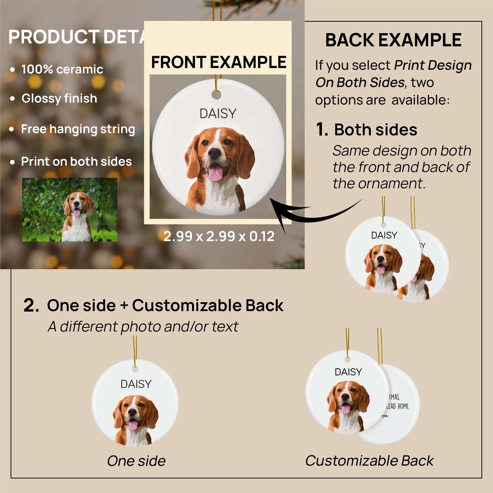 Custom Super Cute Pet Photo, Personalized Double-Side Printed Ceramic Ornament - Christmas Gift For Pet Lovers