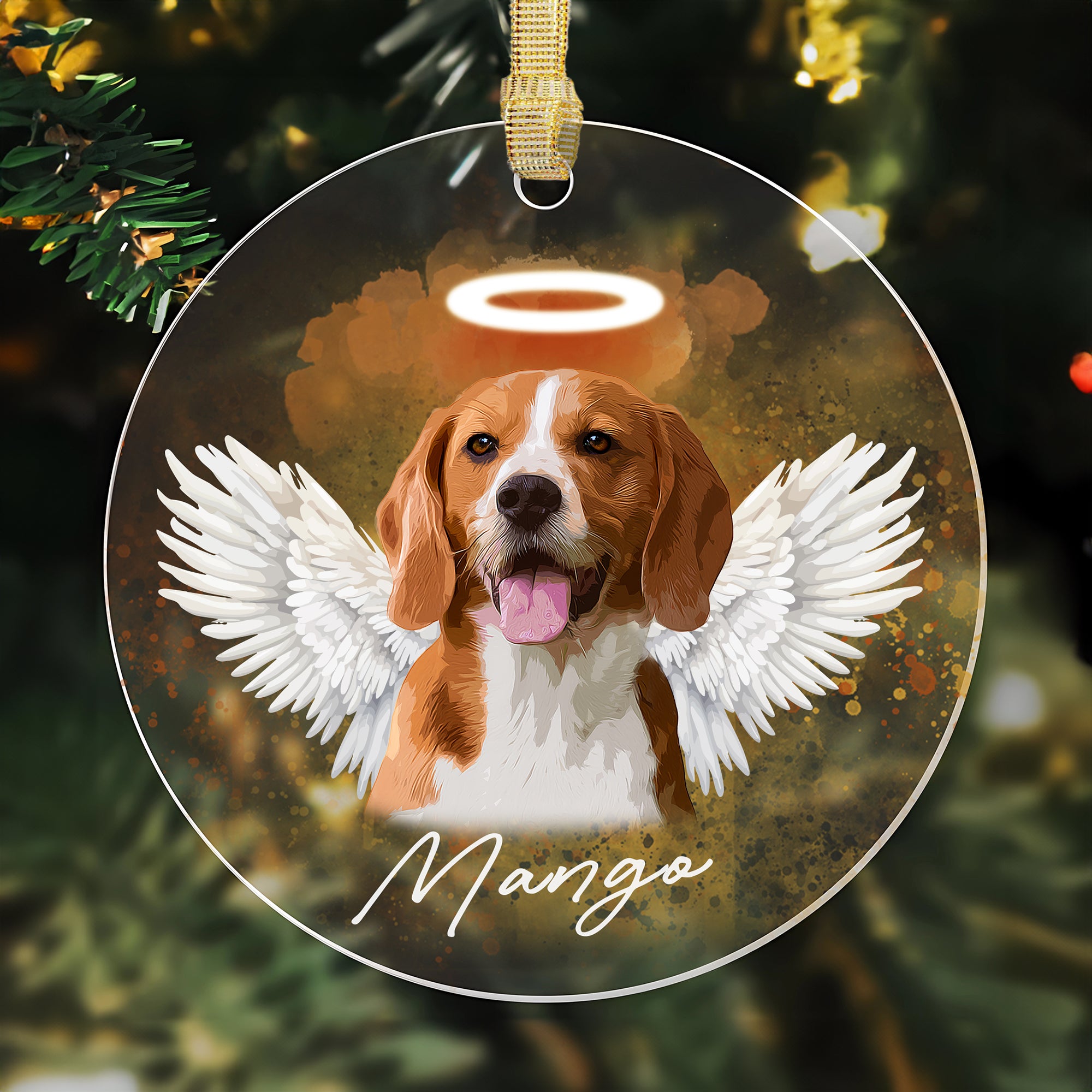 Pet Loss Angel Wings Custom Photo, Personalized One-Side Printed Acrylic Ornament - Christmas Gift For Pet Lovers