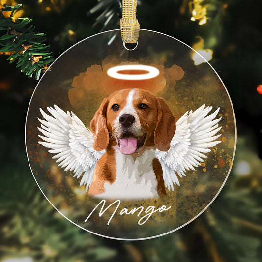 Pet Loss Angel Wings Custom Photo, Personalized One-Side Printed Acrylic Ornament - Christmas Gift For Pet Lovers
