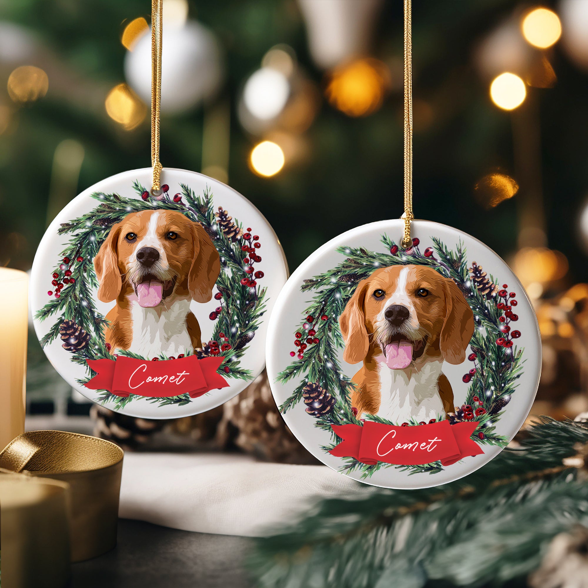 Custom Adorable Pet Photo, Personalized Double-Side Printed Ceramic Ornament - Christmas Gift For Pet Lovers