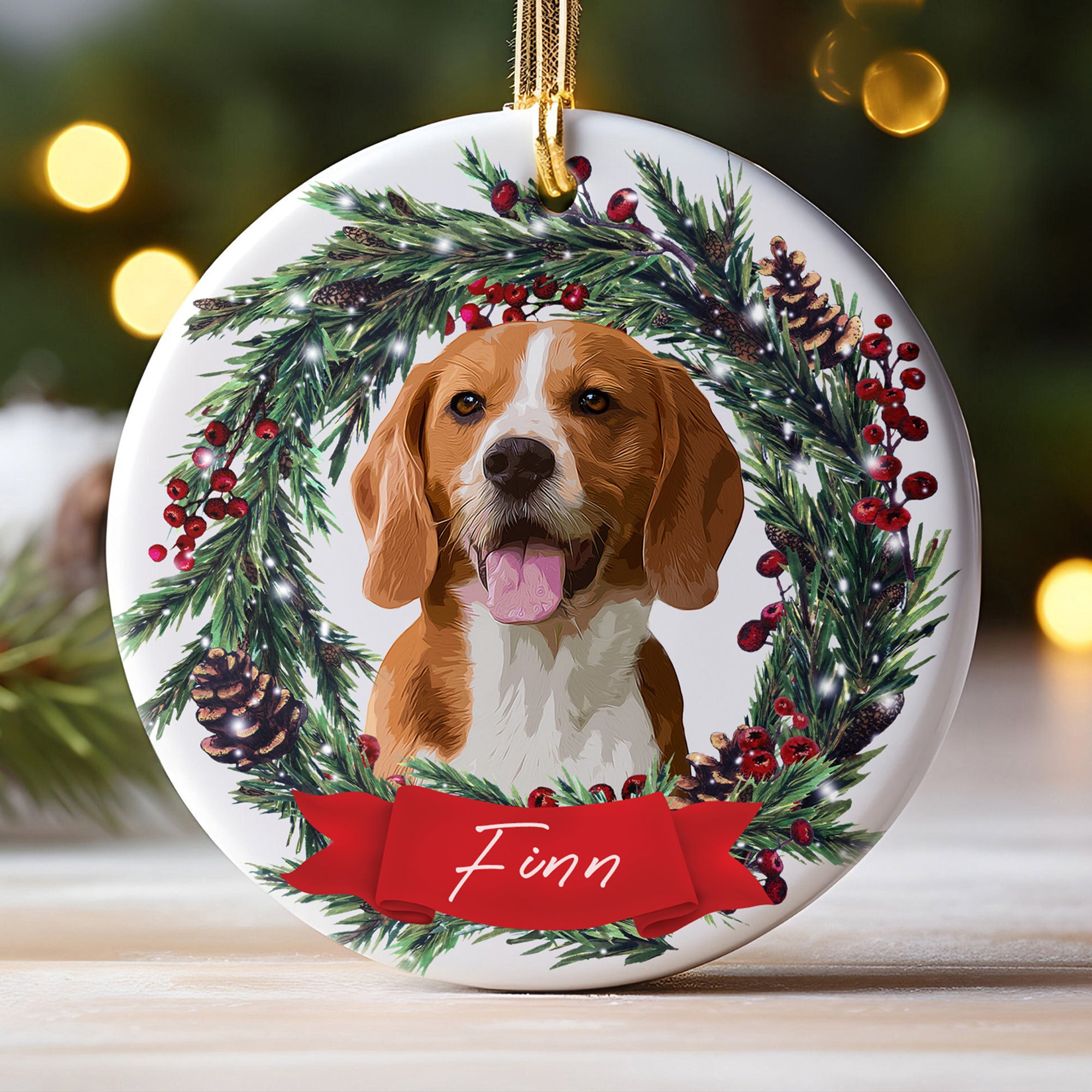 Custom Adorable Pet Photo, Personalized One-Side Printed Ceramic Ornament - Christmas Gift For Pet Lovers