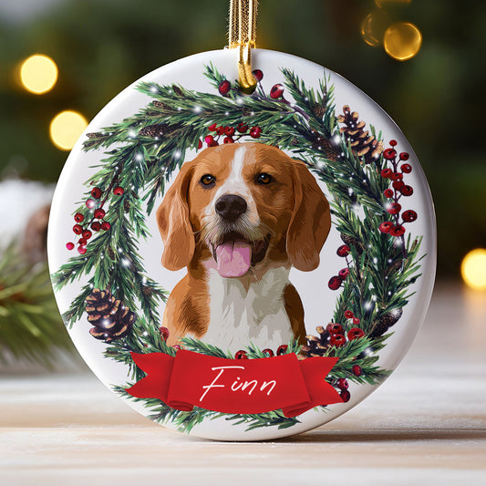 Custom Adorable Pet Photo, Personalized One-Side Printed Ceramic Ornament - Christmas Gift For Pet Lovers