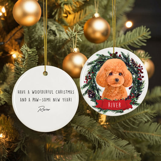 Custom Lovely Pet Photo, Personalized Double-Side Printed Ceramic Ornament - Christmas Gift For Pet Lovers