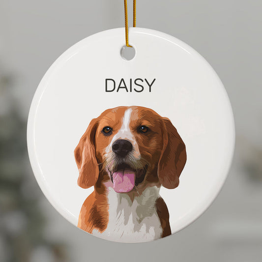 Custom Super Cute Pet Photo, Personalized One-Side Printed Ceramic Ornament - Christmas Gift For Pet Lovers
