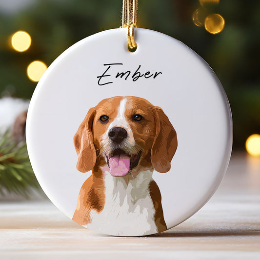 Custom Super Cute Pet Photo, Personalized Double-Side Printed Ceramic Ornament - Christmas Gift For Pet Lovers