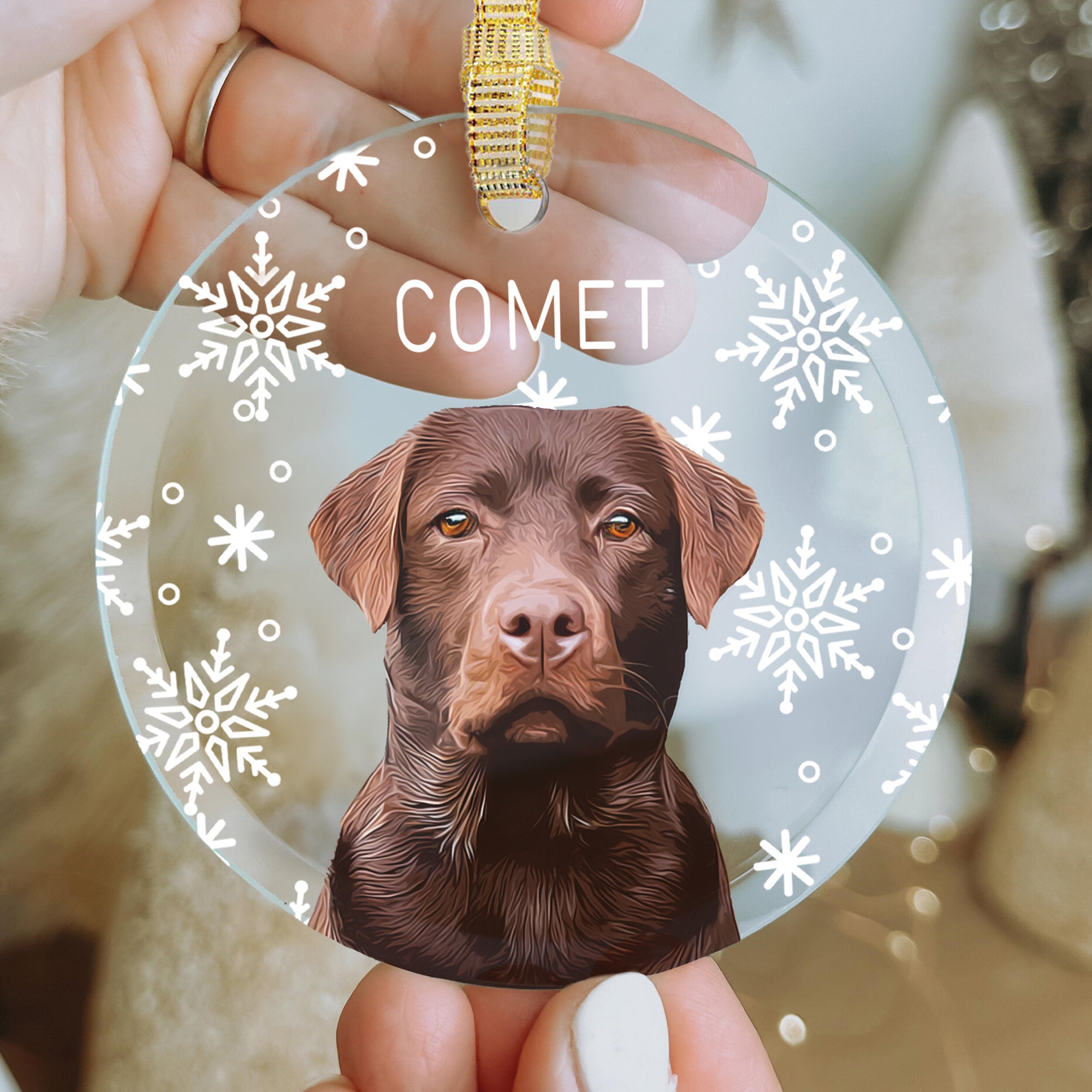 Custom Super Cute Pet Photo, Personalized One-Side Printed Glass Ornament - Christmas Gift For Pet Owners
