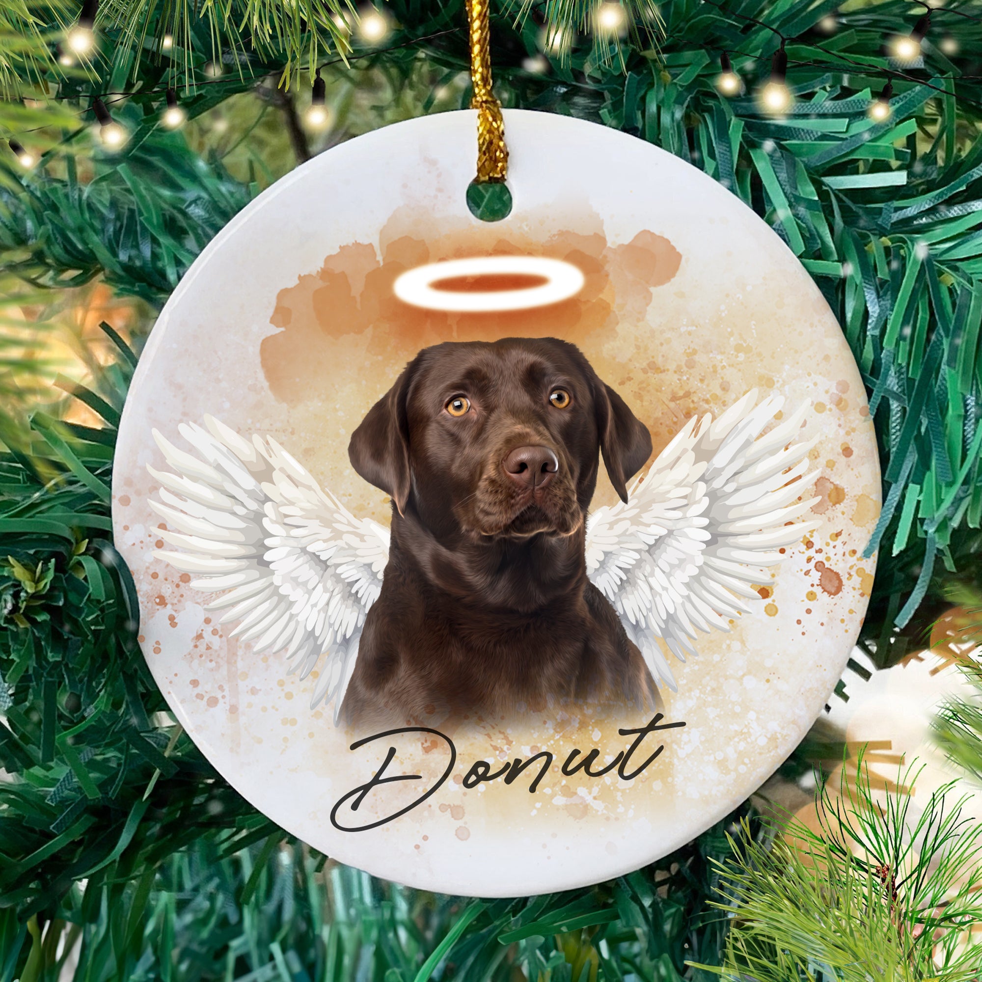 Pet Memorial Angel Wings Custom Photo, Personalized One-Side Printed Ceramic Ornament - Christmas Gift For Pet Lovers
