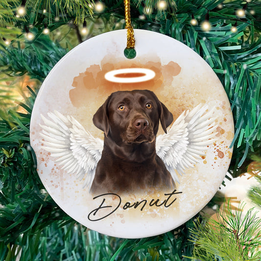 Pet Memorial Angel Wings Custom Photo, Personalized One-Side Printed Ceramic Ornament - Christmas Gift For Pet Lovers