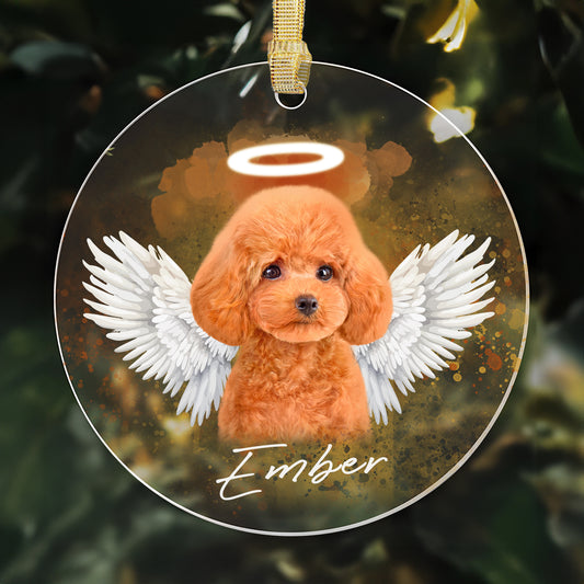 Pet Memorial Angel Wings Custom Photo, Personalized One-Side Printed Acrylic Ornament - Christmas Gift For Pet Lovers