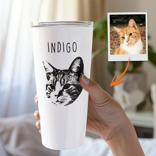 Personalized Striking Sketch Pet Portrait Push-on Lid Tumbler - Gift For Pet Lovers