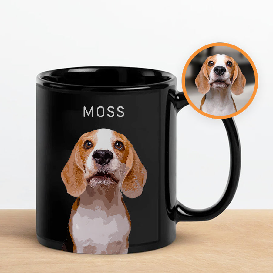 Personalized Adorable Pet Portrait Black Mug - Gift For Pet Lovers