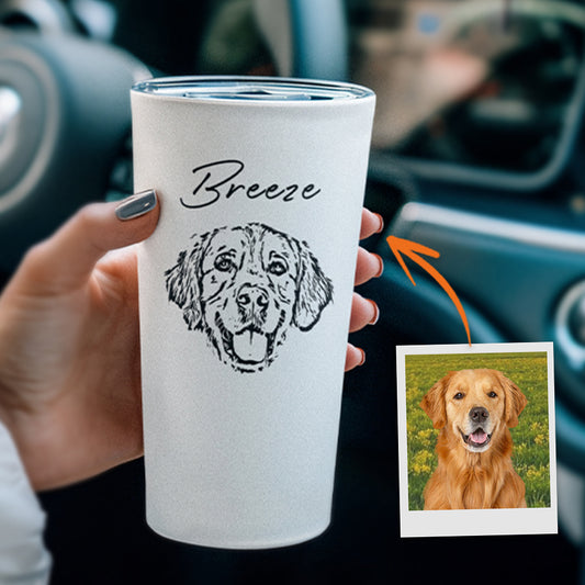 Personalized Minimal Sketch Pet Portrait Push-on Lid Tumbler - Gift For Pet Lovers