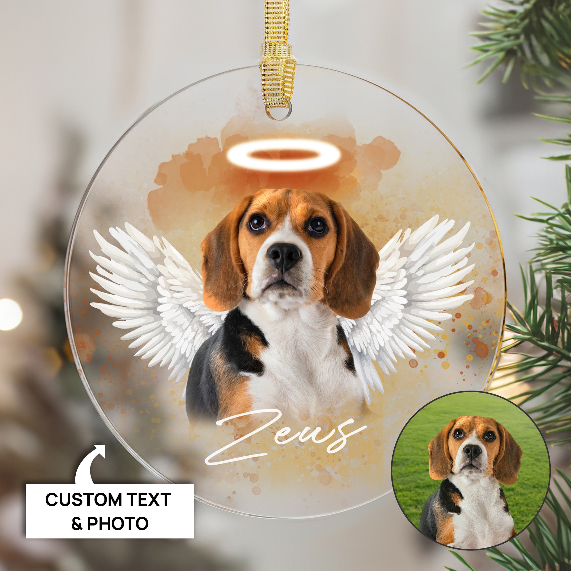 Pet Memorial Angel Wings Custom Photo, Personalized One-Side Printed Acrylic Ornament - Christmas Gift For Pet Lovers