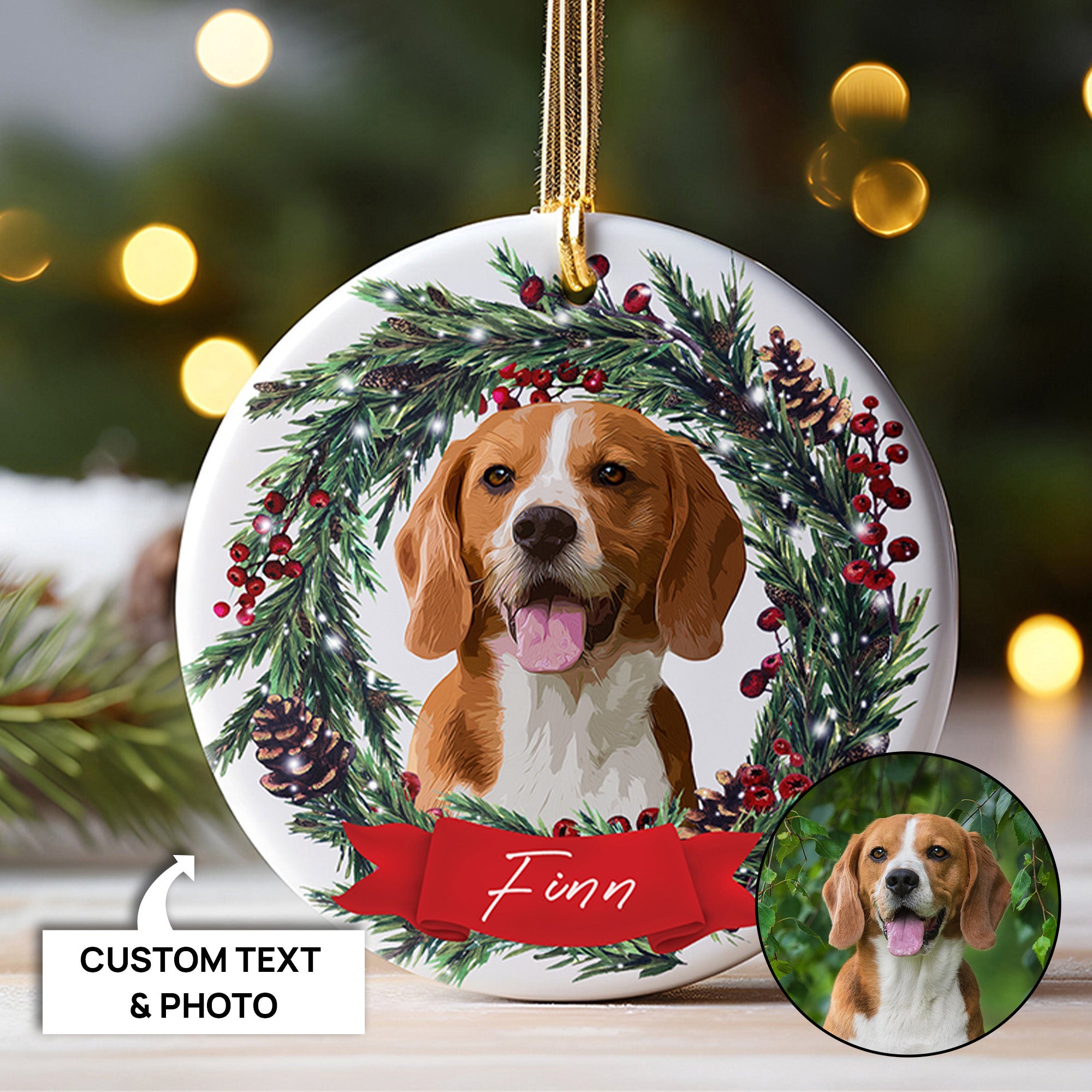 Custom Adorable Pet Photo, Personalized One-Side Printed Ceramic Ornament - Christmas Gift For Pet Lovers