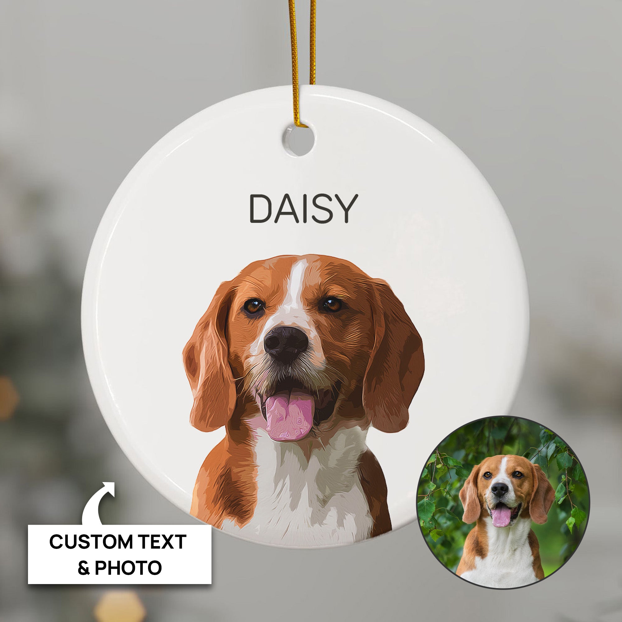 Custom Super Cute Pet Photo, Personalized One-Side Printed Ceramic Ornament - Christmas Gift For Pet Lovers