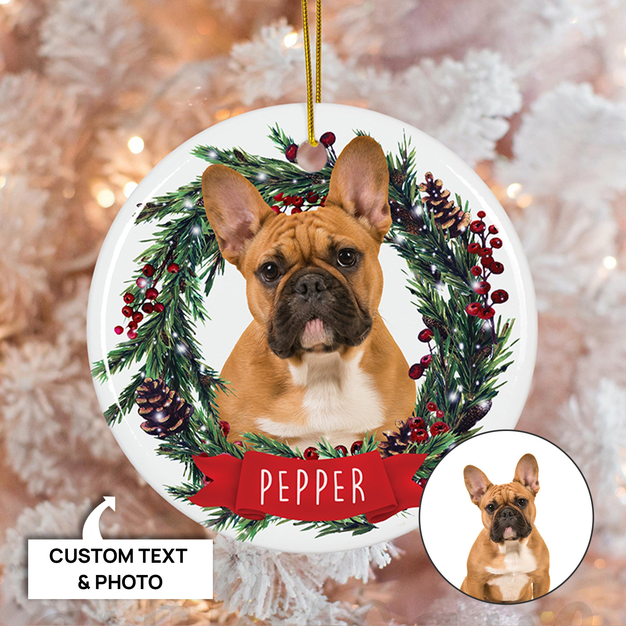 Custom Lovely Pet Photo, Personalized One-Side Printed Ceramic Ornament - Christmas Gift For Pet Lovers