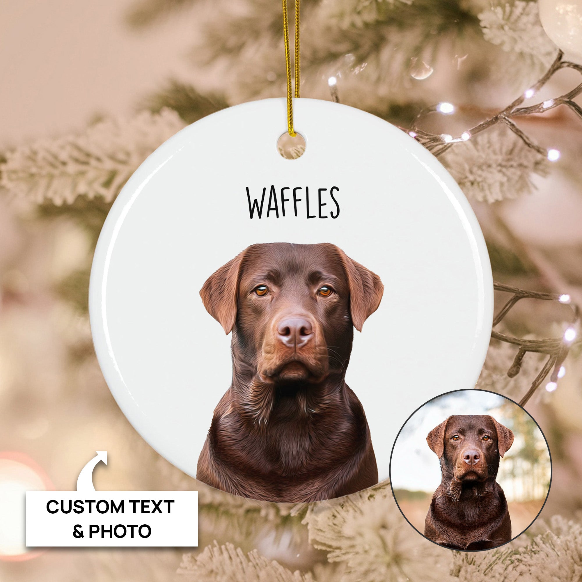 Custom Charming Pet Photo, Personalized One-Side Printed Ceramic Ornament - Christmas Gift For Pet Lovers