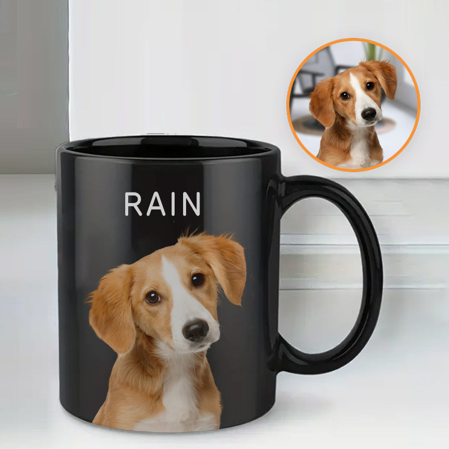 Personalized Colorful Pet Portrait Black Mug - Gift For Cat Lovers