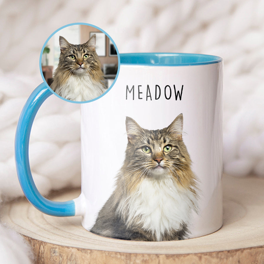 Personalized Colorful Pet Portrait Accent Mug - Gift For Cat Lovers