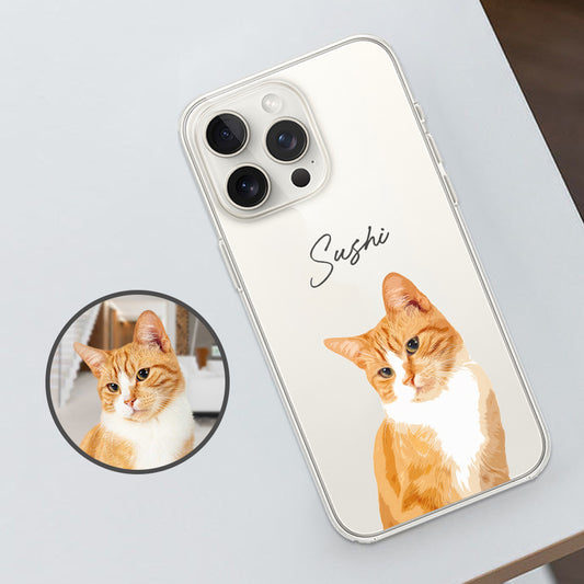Personalized Adorable Pet Portrait Clear Phone Case - Gift For Cat Lovers
