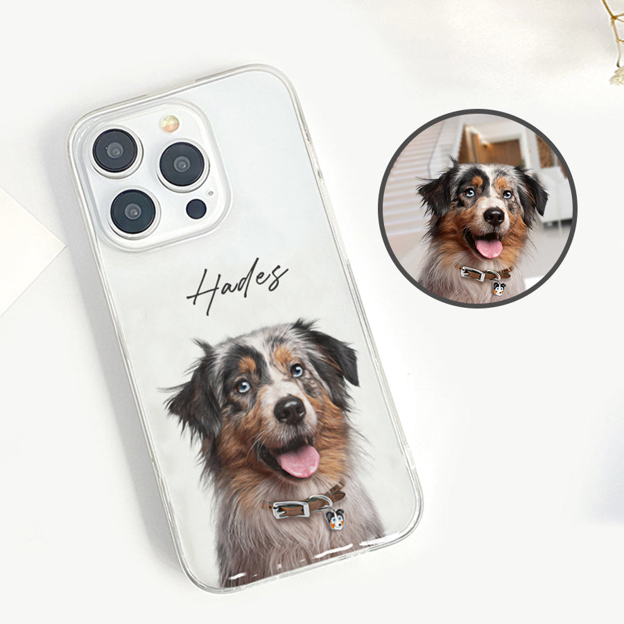 Personalized Colorful Pet Portrait Clear Phone Case - Gift For Pet Lovers