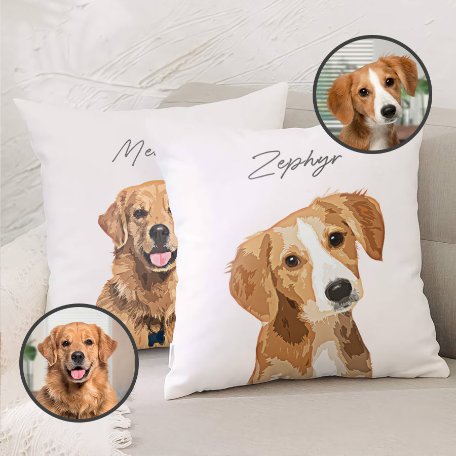 Super Cute Customized Pet Portrait Square Pillow - Gift For Dog Lovers
