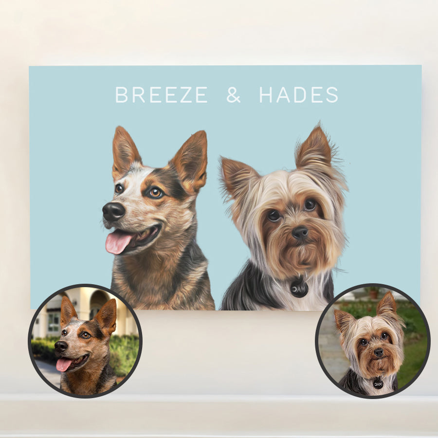Lovely Customized Cat & Dog Portrait Horizontal Poster - Gift For Friends
