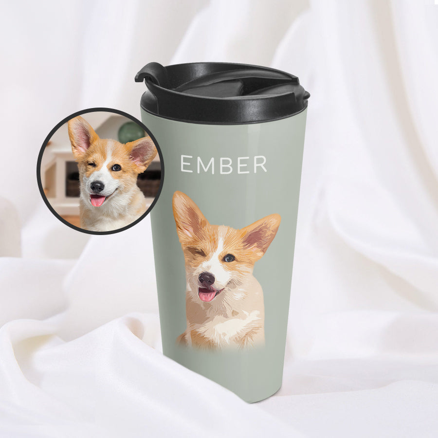 Personalized Adorable Pet Portrait Flip-top Lid Tumbler - Gift For Pet Lovers