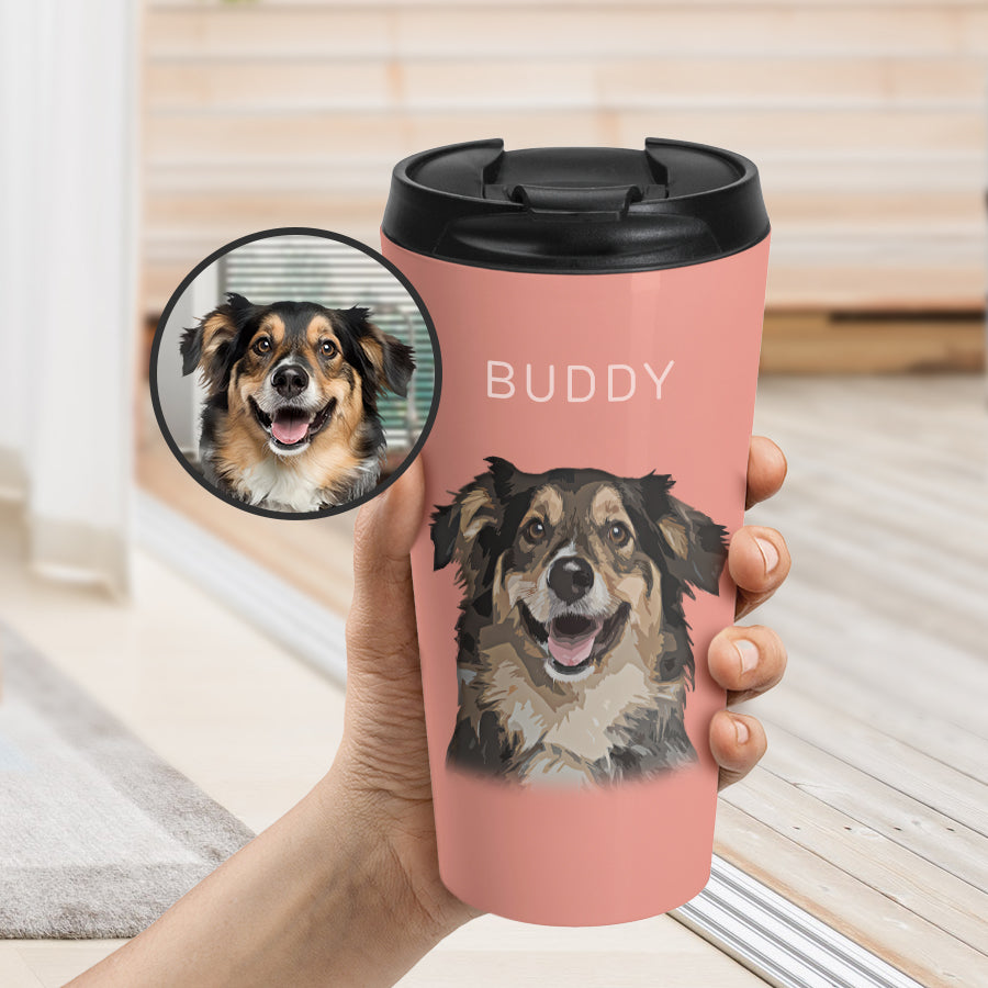 Personalized Attractive Pet Portrait Flip-top Lid Tumbler - Gift For Pet Lovers