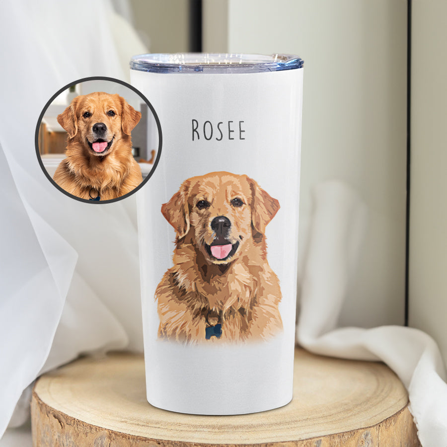 Personalized Super Cute Pet Portrait Push-on Lid Tumbler - Gift For Pet Lovers