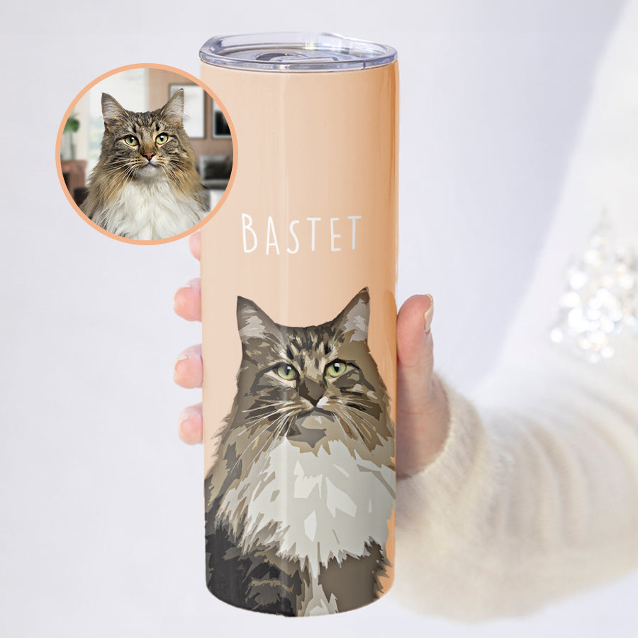 Personalized Impressive Pet Portrait Tumbler with Straw - Gift for Cat Lovers