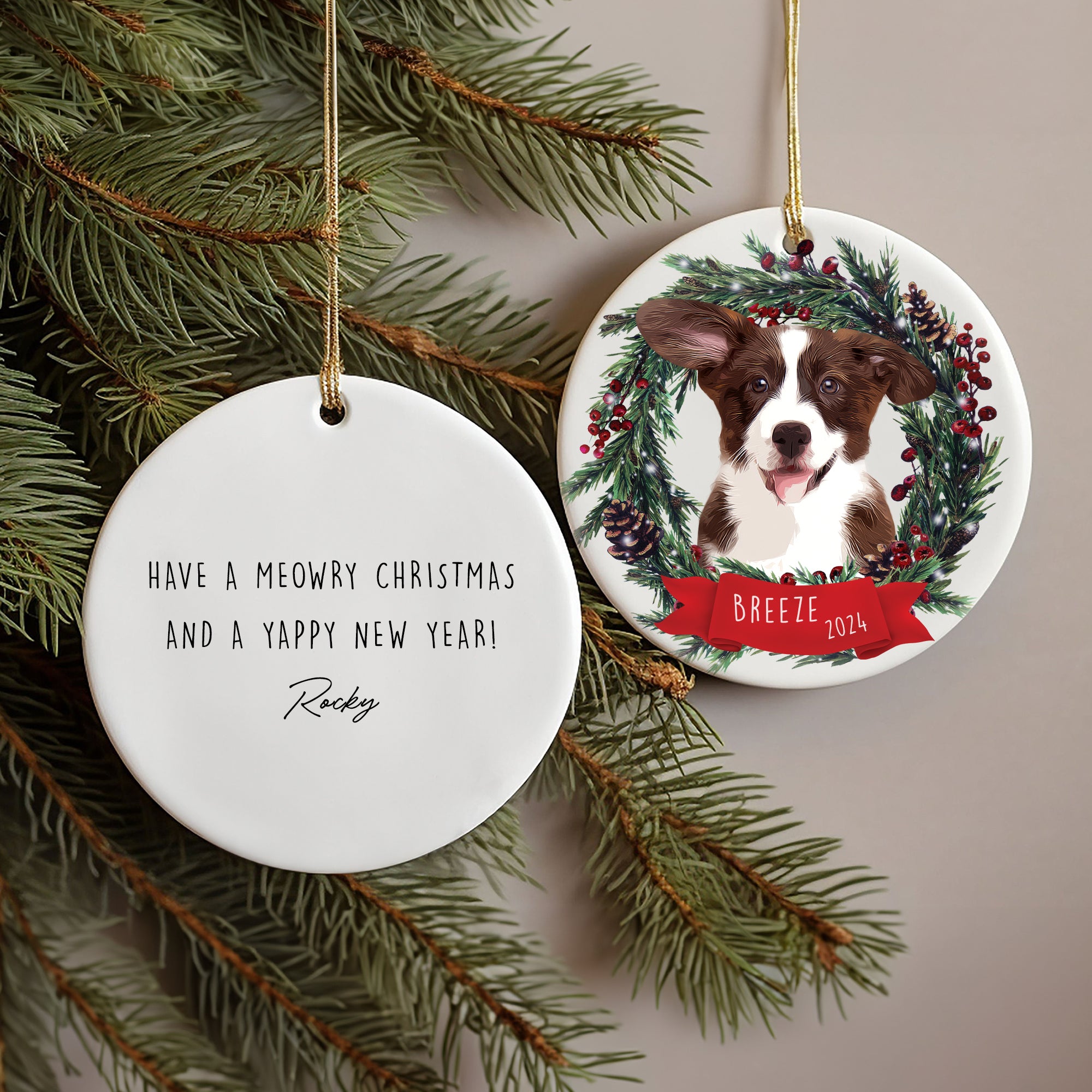 Custom Adorable Pet Photo, Personalized Double-Side Printed Ceramic Ornament - Christmas Gift For Pet Lovers