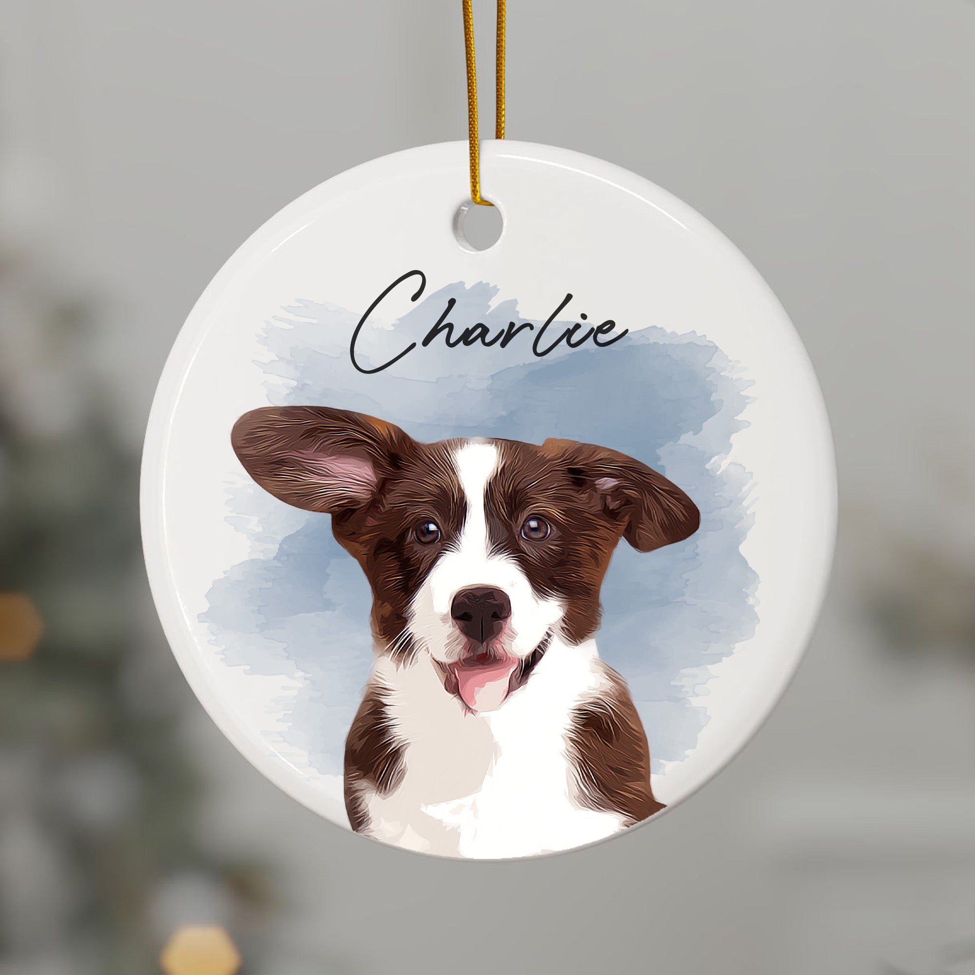 Pet Memorial Custom Photo, Personalized Double-Side Printed Ceramic Ornament - Christmas Gift For Pet Lovers